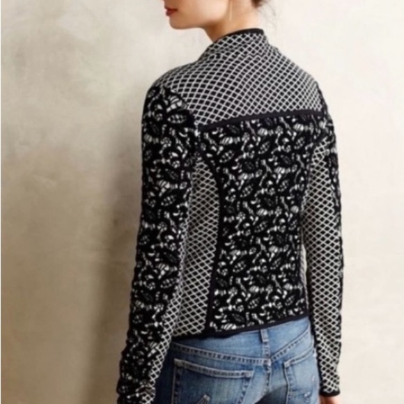 Anthropologie Moth Size S Black Jacquard Asymmetrical Moto Zip Lace Jacket - Picture 3 of 11